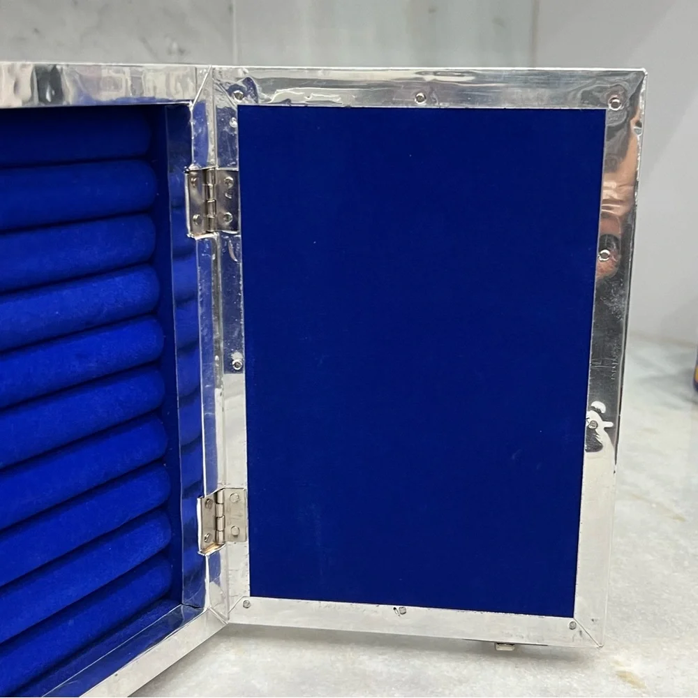 Handcrafted Aluminum Oxidized Butterfly Jewelry Box with Royal Blue Inte…